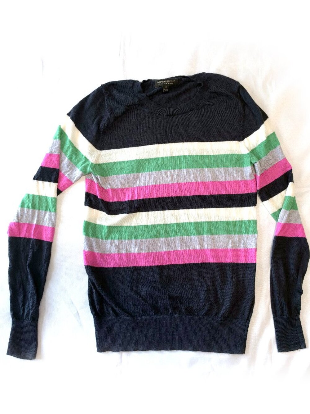 Women's Banana Republic Merino Wool Sweater Lightweight Navy Blue Hot Pink Small